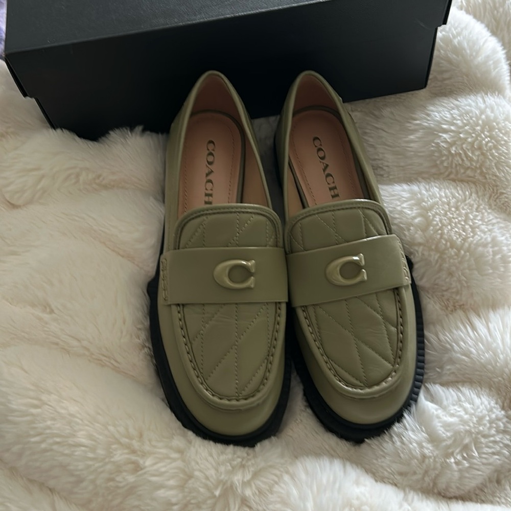 Coach Olive Green Quilted Loafers